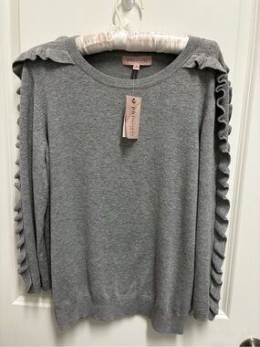Philosophy Gray Ruffle-Sleeve Crewneck Sweater NWT Size XL